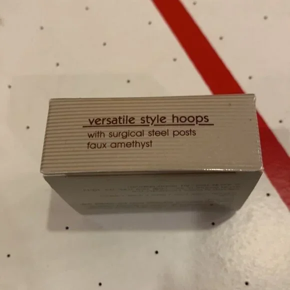 Vintage Avon Versatile Style Hoop Earrings‎ Faux Amethyst Gold Tone 1992 Dangle - Picture 6 of 7